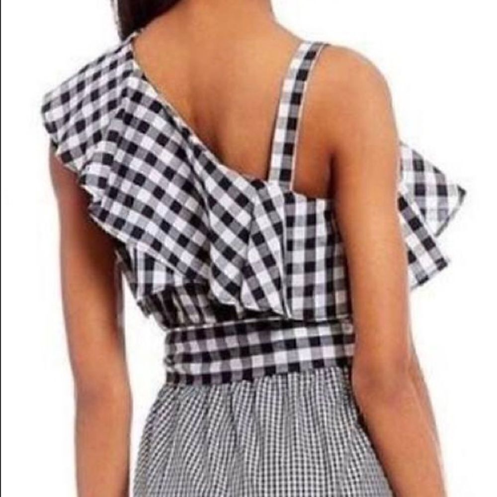 NWT Calvin Klein Gingham Plaid One Shoulder Dress
